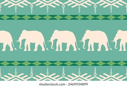 Elephant pattern. Seamless. White stripes, colorful background. Ethnicity. Floral patterns, printed fabrics, pants, Lanna.