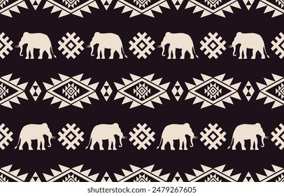 Elephant pattern. Seamless. White stripes, dark background. Ethnicity. Floral patterns, printed fabrics, pants, Lanna.
