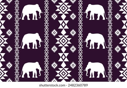 Elephant pattern. Seamless. White stripes, dark background. Ethnicity. Floral patterns, printed fabrics, pants, Lanna.