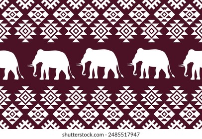 Elephant pattern. Seamless. White stripes, blue background. Ethnicity. Floral patterns, printed fabrics, pants, Lanna.