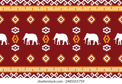 Elephant pattern. Seamless. White stripes, blue background. Ethnicity. Floral patterns, printed fabrics, pants, Lanna.