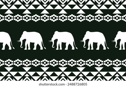 Patrón de elefante. Sin costuras. Rayas blancas, fondo azul. Etnia. Estampados florales, tejidos estampados, pantalones, Lanna.