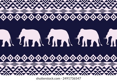Elephant pattern. Seamless. White stripes, darkcolor background. Ethnicity. Floral patterns, printed fabrics, pants, Lanna.