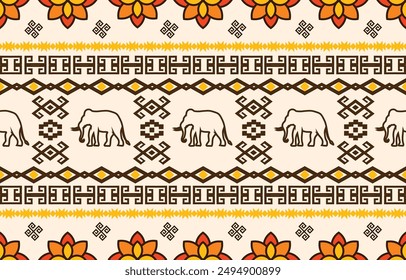 Patrón de elefante. Sin costuras. Rayas blancas, fondo colorido. Etnia. Estampados florales, tejidos estampados, pantalones, Lanna.