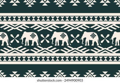Elefantenmuster. Nahtlos. Weiße Streifen, bunter Hintergrund. Ethnizität. Blumenmuster, bedruckte Stoffe, Hosen, Lanna.