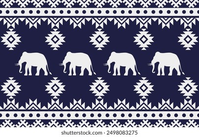 Elephant pattern. Seamless. White stripes, colorful background. Ethnicity. Floral patterns, printed fabrics, pants, Lanna.