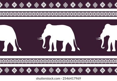 Elephant pattern. Seamless. White stripes, darkbrown background. Ethnicity. Floral patterns, printed fabrics, pants, Lanna.