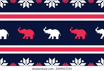 Elephant pattern. Seamless. White stripes, blue background. Ethnicity. Floral patterns, printed fabrics, pants, Lanna.