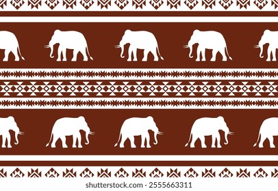 Elephant pattern. Seamless. White stripes, colorful background. Ethnicity. Floral patterns, printed fabrics, pants, Lanna.