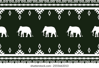 Elephant pattern. Seamless. White stripes, colorful background. Ethnicity. Floral patterns, printed fabrics, pants, Lanna.