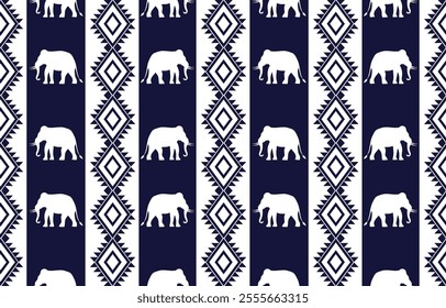 Elephant pattern. Seamless. White stripes, colorful background. Ethnicity. Floral patterns, printed fabrics, pants, Lanna.
