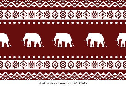 Elephant pattern. Seamless. White stripes, colorful background. Ethnicity. Floral patterns, printed fabrics, pants, Lanna.