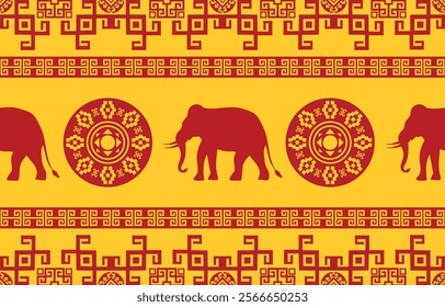 Elephant pattern. Seamless. White stripes, blue background. Ethnicity. Floral patterns, printed fabrics, pants, Lanna.