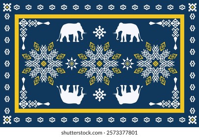 Elephant pattern. Seamless. White stripes, blue background. Ethnicity. Floral patterns, printed fabrics, pants, Lanna.