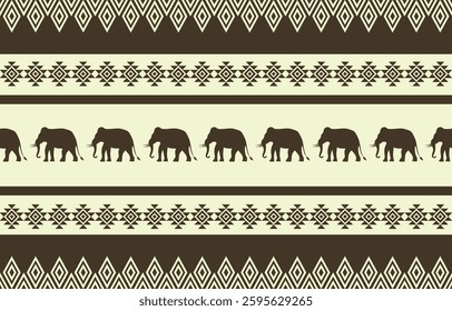 Elephant pattern. Seamless. White stripes, blue background. Ethnicity. Floral patterns, printed fabrics, pants, Lanna.