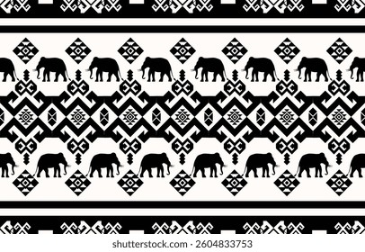 Elephant pattern. Seamless. White stripes, colorful background. Ethnicity. Floral patterns, printed fabrics, pants, Lanna.