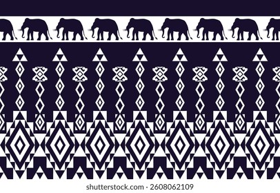 Elephant pattern. Seamless. White stripes, darkcoloful background. Ethnicity. Floral patterns, printed fabrics, pants, Lanna.