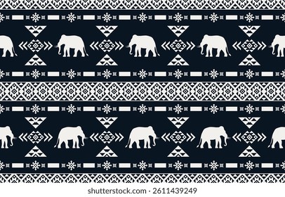 Elephant pattern. Seamless. White stripes, colorful background. Ethnicity. Floral patterns, printed fabrics, pants, Lanna.