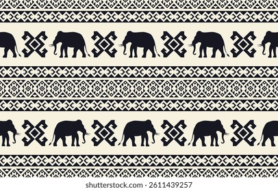 Elephant pattern. Seamless. White stripes, colorful background. Ethnicity. Floral patterns, printed fabrics, pants, Lanna.