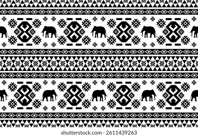 Elephant pattern. Seamless. White stripes, colorful background. Ethnicity. Floral patterns, printed fabrics, pants, Lanna.