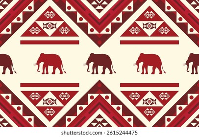 Elephant pattern. Seamless. White stripes, colorful background. Ethnicity. Floral patterns, printed fabrics, pants, Lanna.
