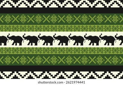 Elephant pattern. Seamless. White stripes, colorful background. Ethnicity. Floral patterns, printed fabrics, pants, Lanna.