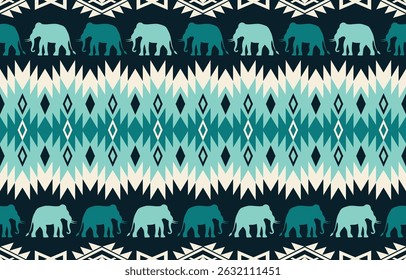 Elephant pattern. Seamless. White stripes, blue background. Ethnicity. Floral patterns, printed fabrics, pants, Lanna.