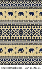 Elephant pattern. Seamless. White stripes, colorful background. Ethnicity. Floral patterns, printed fabrics, pants, Lanna.