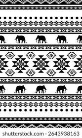 Elephant pattern. Seamless. White stripes, blue background. Ethnicity. Floral patterns, printed fabrics, pants, Lanna.