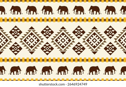 Elephant pattern. Seamless. White stripes, colorful background. Ethnicity. Floral patterns, printed fabrics, pants, Lanna.