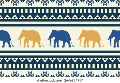 Elephant pattern. Seamless. White stripes, colorful background. Ethnicity. Floral patterns, printed fabrics, pants, Lanna.