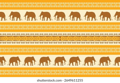 Elephant pattern. Seamless. White stripes, blue background. Ethnicity. Floral patterns, printed fabrics, pants, Lanna.
