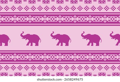 Padrão de elefante. Sem emenda. Listras brancas, fundo azul. Etnia. Padrões florais, tecidos impressos, calças, Lanna.