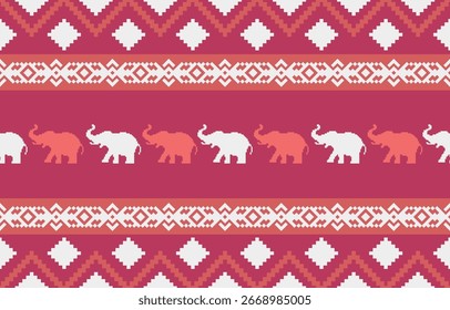Elephant pattern. Seamless. White stripes, blue background. Ethnicity. Floral patterns, printed fabrics, pants, Lanna.