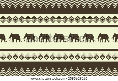 Elephant pattern. Seamless. White stripes, blue background. Ethnicity. Floral patterns, printed fabrics, pants, Lanna.