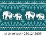 Elephant pattern with silhouettes of elephants and trees in a cute, cartoon style,traditional ethnic, fabric pattern for textiles, rugs, wallpaper, clothing, sarong, batik, wrapping, embroidery,print
