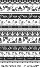 elephant pattern Southeast Asian Ethics Seamless black and white