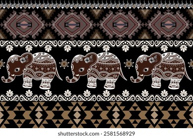 Elephant pattern style Indian.Navajo tribal vector seamless pattern.Native American ornament.Ethnic south western decor style.boho geometric ornament.pattern.cover.wallpaper.wrapping.fabric.clothing.