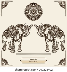 Elephant with pattern in the style of mehendi. India.