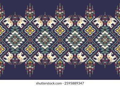 Elephant pattern,geometric ethnic oriental pattern,vector illustration,elephants floral embroidery,Aztec style,abstract background,Thai pattern.design for texture,fabric,clothing,decoration,print.