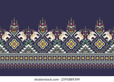 Elephant pattern,geometric ethnic oriental pattern,vector illustration,elephants floral embroidery,Aztec style,abstract background,Thai pattern.design for texture,fabric,clothing,decoration,print 