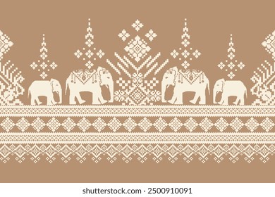 Elephant pattern.thai background vector illustration.geometric ethnic oriental pattern traditional,Aztec style,abstract background.thai fabric.design for texture,fabric,clothing,decoration,sarong.