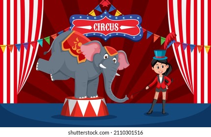 Elephant performance balancing standing two legs illustration