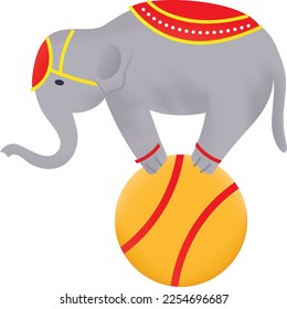 Elephant performing Balance Trick Vector Icon Design, Circus characters Symbol, Carnival performer Sign, Festival troupe Stock illustration, circus elephant standing on a ball Concept