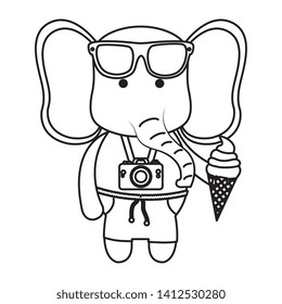 elephant with photographic camera and ice cream