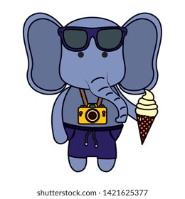 elephant with photographic camera and ice cream
