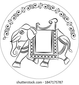 Elephant rendered in Pichwai style. Indian folk art. for a coloring book, textile/ fabric prints, phone case, greeting card. logo, calendar
