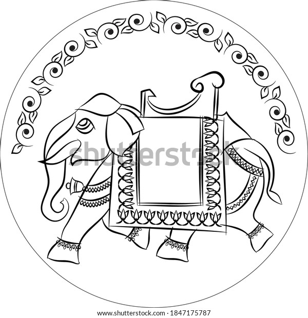 Elephant Pichwai Style Indian Folk Coloring Stock Vector (Royalty Free ...