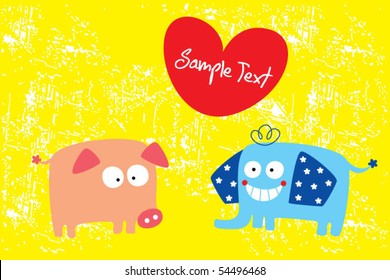 elephant and piggy valentine gift tag