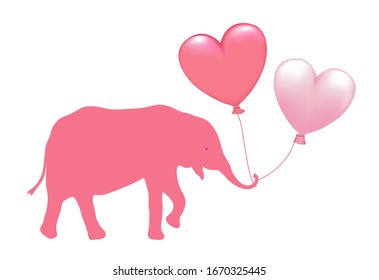 Elefante con globos de corazones rosas,
Ilustración de vectores aislada en fondo blanco